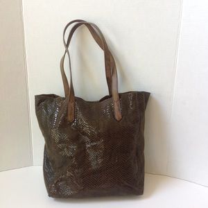 Joy Susan Green Leather Tote Snakeskin Shoulderbag